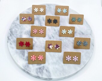 polymer clay tiny flower stud earrings / 12 color options / simple colorful everyday studs / hypoallergenic stainless steel