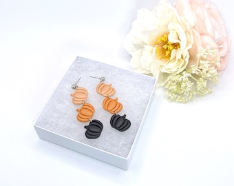 fall pumpkin dangle earrings / orange, black, & silver pumpkin earrings / Halloween or Thanksgiving jewelry