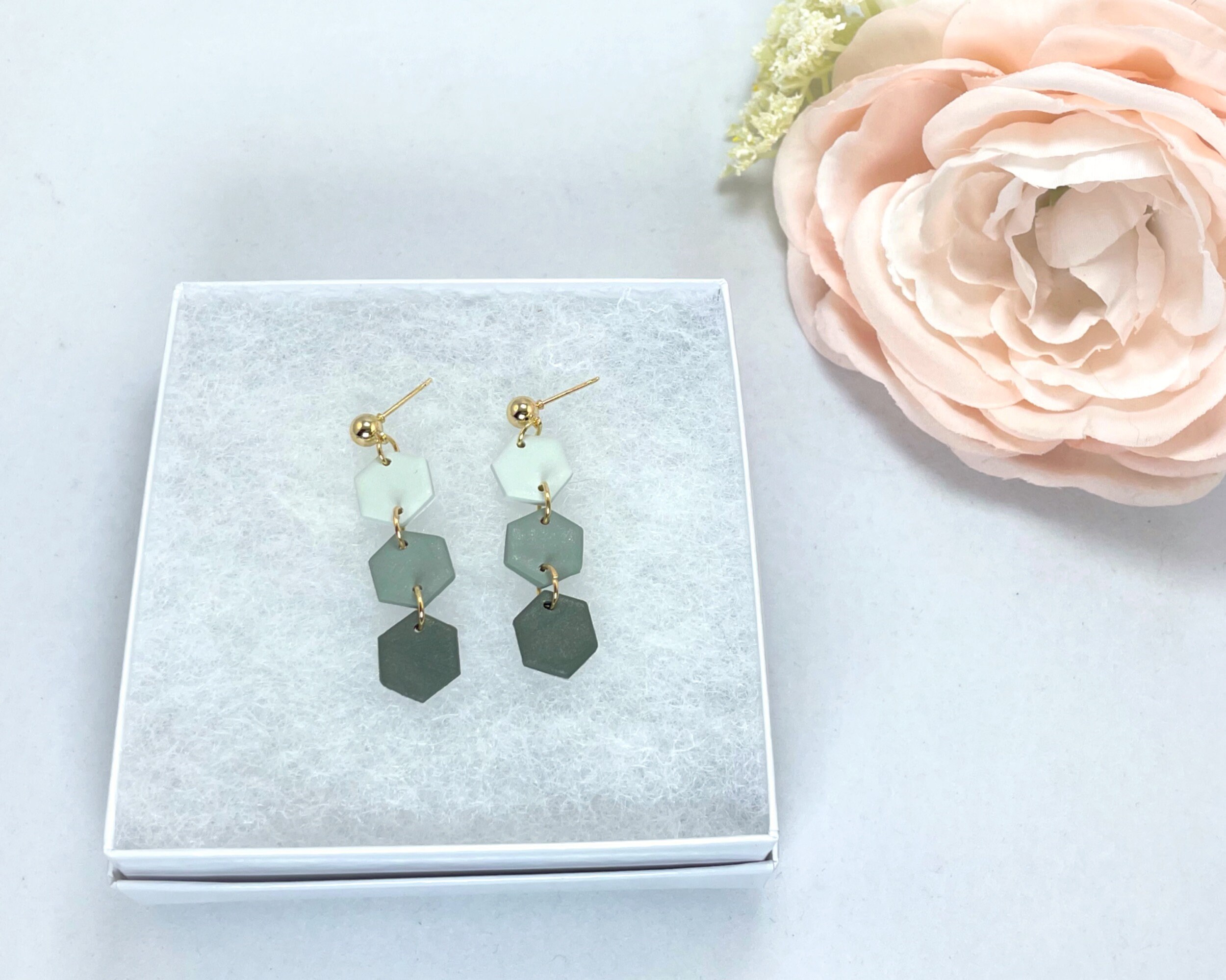 Olive Green Earrings / Handmade Olive Green & Gold Ombre Drop | Etsy
