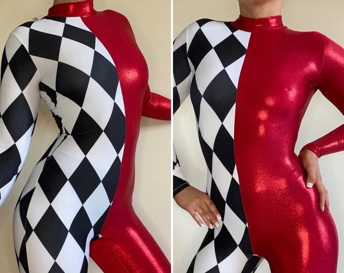 CUSTOMISABLE Two Colour Catsuit Unitard Half and Half Costume Dancers