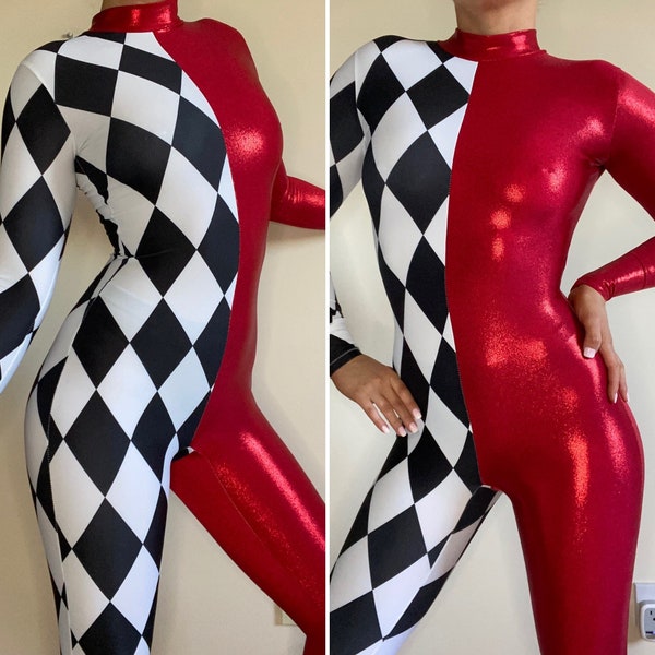 CUSTOMISABLE Two Colour Catsuit Unitard - Half and Half Costume - Dancers, Aerialists, Circus Performers, Contortionists - Choose any colour