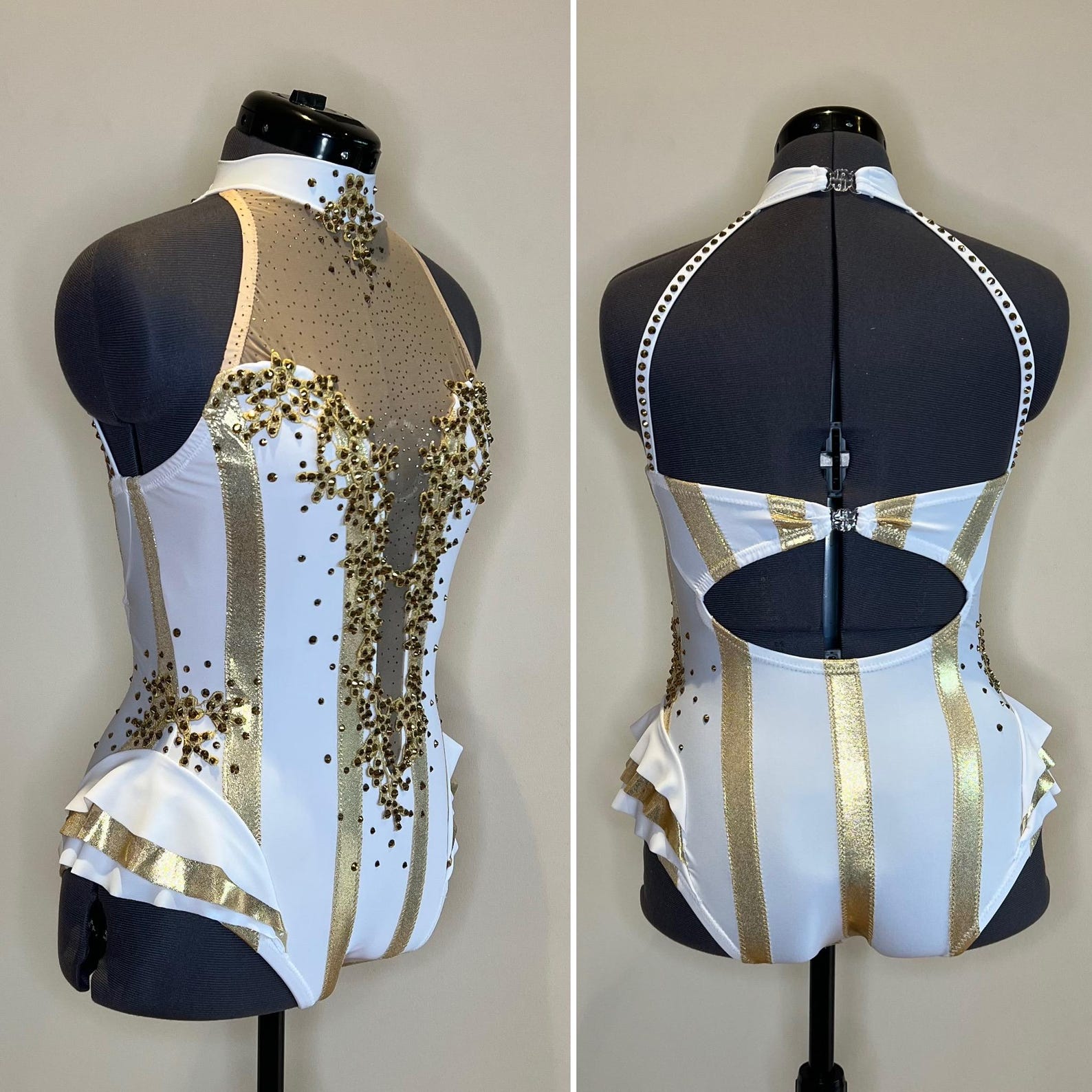 CUSTOMISABLE Striped Deep V Neck Leotard - Halterneck - Frilly Circus ...
