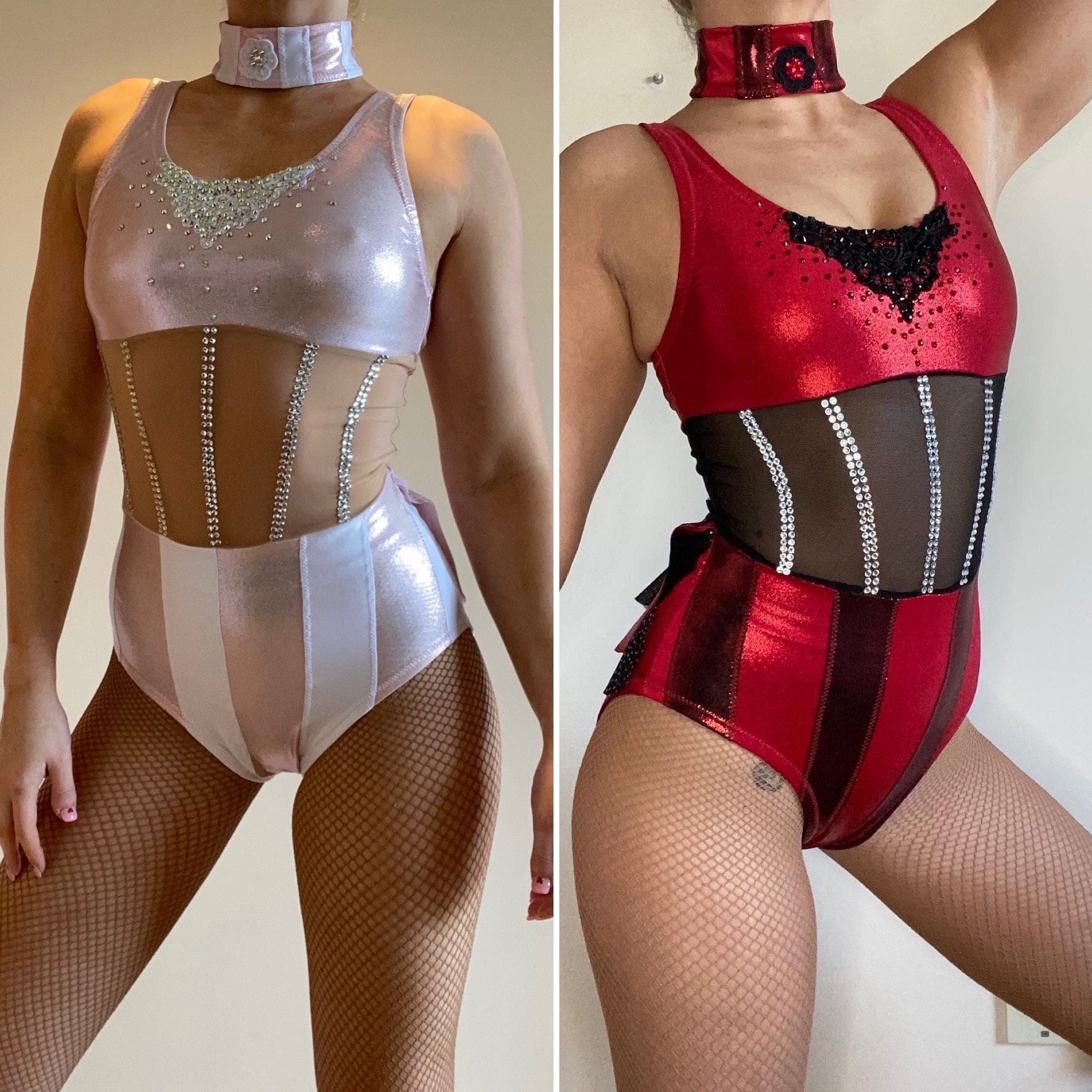 CUSTOMISABLE Cabaret Corset Leotard Matching Choker - Etsy