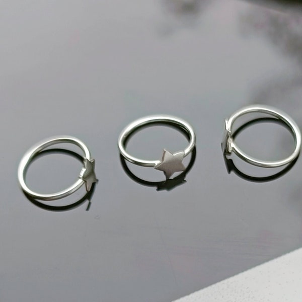 Silver Star Nose Ring- Dainty Nose Ring- Sterling Silver Nose Ring- Nostril Piercing Hoop- Thin Nose Ring- 0.6mm (22g) Nose Ring