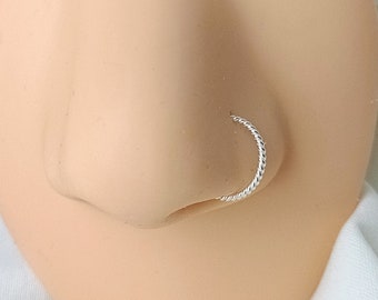 Sterling Silver Twist Nose Ring- Dainty Nose Ring- Earring Hoop Cartilage Tragus Piercing Minimal - Thin Nose Ring- 0.6mm (22g) Nose Ring