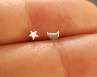 Flat Star & Moon piercing 925 Sterling Silver L SHAPE Nose piercing nose stud / moon nose stud / star nose stud / nose piercing / nose studs