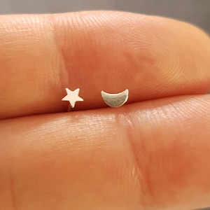 Flat Star & Moon piercing 925 Sterling Silver L SHAPE Nose piercing nose stud / moon nose stud / star nose stud / nose piercing / nose studs