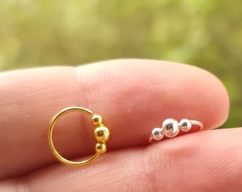 3 Balls Style Hoop Ring 925 Sterling Silver Nose Ring Seamless Nose Ring Silver Gold Earrings Hoop Cartilage Tragus Piercing Minimal