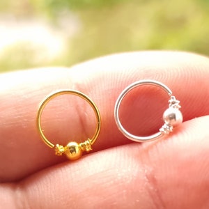 Hoop Ring 925 Sterling Silver Nose Ring Seamless Nose Ring Silver Gold Earrings Indian Hoop Cartilage Tragus Piercing Minimal Style