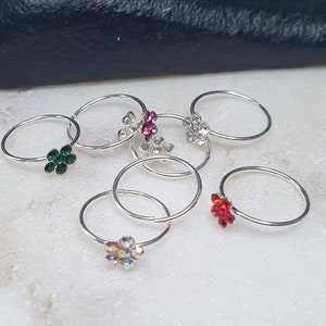 Sterling silver 925 seamless nose Piercing hoop with crystals flower