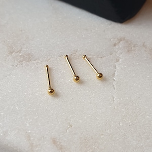 Solid 9ct / K Gold Nose stud Bone pin with 1.5 mm Ball top - Ball End Stud