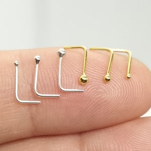 2 X 925 Sterling Silver Ball Nose Stud Tiny Small 1mm 1.5mm 2mm L Shape Gold Silver Pin Bone Stud