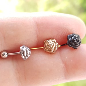Rose Flower Top Earring , Screw back Earring 316L Surgical Steel , Minimalist Labret Piercing Jewellery , Cartilage, Earlobe, Tragus