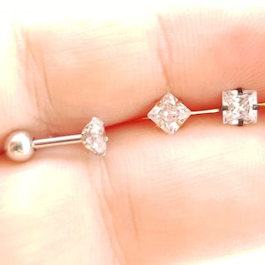 CZ Square Rhomb Earring, Screw back Earring 316L Surgical Steel , Minimalist Labret Piercing Jewellery , Cartilage, Earlobe, Tragus