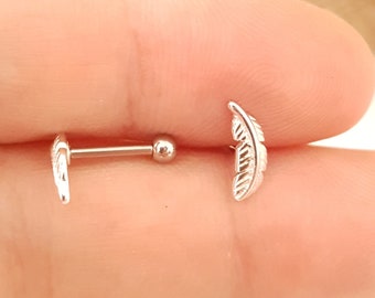 Tragus Stud Ear Feather Top Stud Piercing Labret 316L Surgical Steel Conch Piercing, Cartilage Piercing, Earrings, Helix Piercing