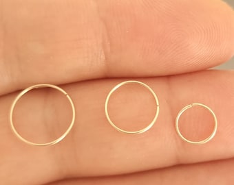 9ct Gold Nose Ring Hoop Thin 0.5 mm Seamless Ring Piercing 6mm 8mm 10mm / gold nose ring / 9K gold nose ring / nose ring gold