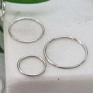925 Sterling Silver Seamless Plain Ring Nose Cartilage Tragus Hoop 0.6 MM 0.8 MM thick Piercing 6mm , 8mm , 10mm Diameter image 4