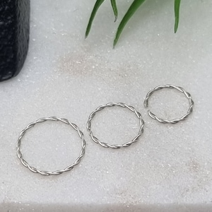 Twisted Nose Ring Hoop Thin 0.8 mm Seamless Ring Helix, Cartilage, Lobe Piercing 6mm 8mm 10mm