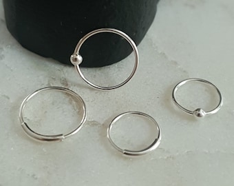 2X 925 Sterling Silver 6mm 8mm Ball / Tube Closure Nose Ring Hoop Cartilage Tragus Piercing  Nose Ring Hoop Cartilage Tragus Helix Lip