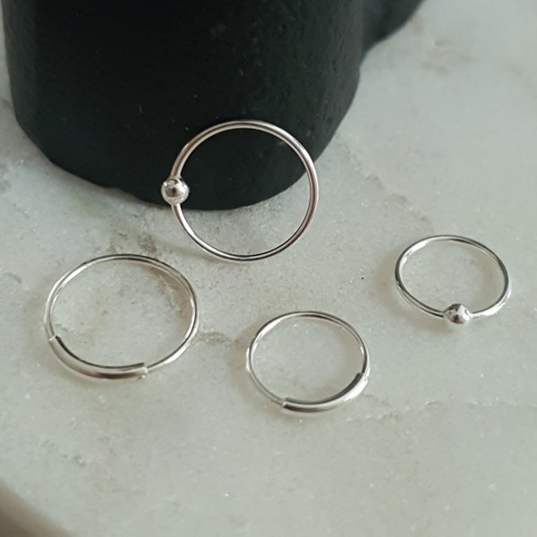 2X 925 Sterling Silver 6mm 8mm Ball / Tube Closure Nose Ring Hoop Cartilage Tragus Piercing  Nose Ring Hoop Cartilage Tragus Helix Lip
