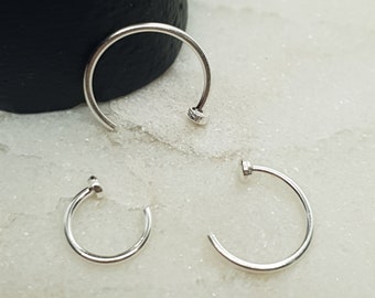 Solid 925 OPEN Sterling Silver Thin Nose Ring Hoop 0.8mm Piercing 6mm 8mm 10mm