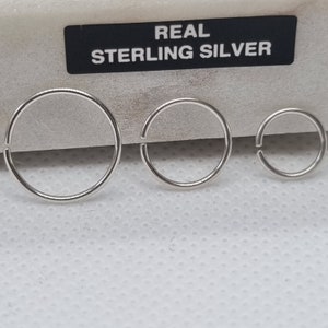 925 Sterling Silver Seamless Plain Ring Nose Cartilage Tragus Hoop 0.6 MM 0.8 MM thick Piercing 6mm , 8mm , 10mm Diameter image 3