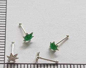 Marijuana Nose Stud 925 Sterling Silver Marijuana Leaves Pin Screw Nose Studs Piercing