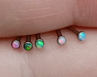 Nose Stud, Nose bone Jewelry, straight bar Nose Piercing, 18g (1mm) 20G (0.8mm) with 1.5mm round Opal gem, nose ring, 316L steel