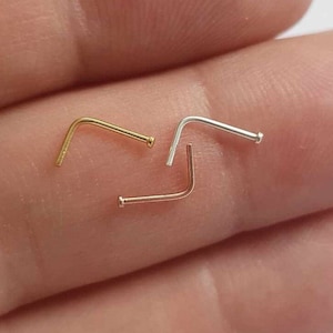 2 X Small Nose Stud with 1mm flat round top 925 Sterling Silver Piercing Small Nose L Shape - Nose Piercing stud- Bone Stud- Thin piercing