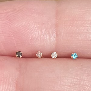 Solid Gold 14k /ct Nose Stud Bone Pin Shape with Tinny 1.5 mm Round Cz
