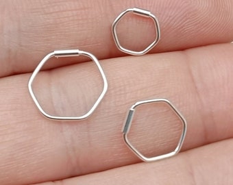 Sterling Silver Hexagon Nose Ring- Dainty Nose Ring- Earring Hoop Cartilage Tragus Piercing Minimal - Thin Nose Ring- 0.6mm (22g) Nose Ring