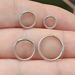Septum Twisted Ring 316L Surgical steel Hinged Nose Cartilage Earring Daith Conch Piercing Helix- 1.2mm (16g) Gauge Hoop