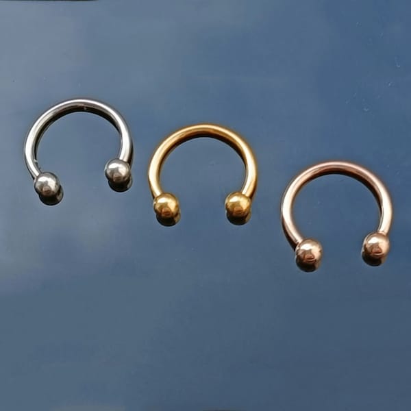 Septum Ring Horseshoe Barbell / Eyebrow Ring/ Cartilage Earring- 316L Surgical Steel Circular Barbell- 0.8mm (20g) with 3mm balls
