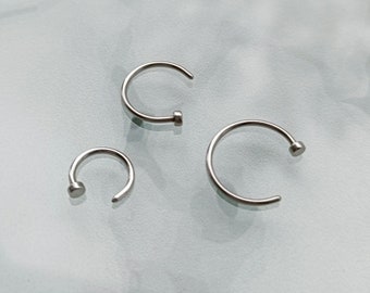 Extra Thin Small Tiny Silver Open Nose Ring Disc End, Nose Hoop, Nose Ring, Nose Stud  6mm 8mm 10mm Diameter