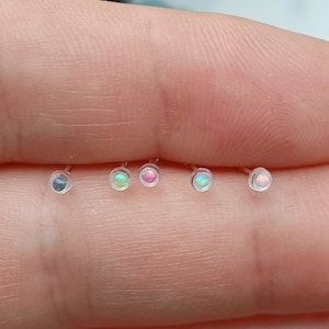 Acrylic Nose Stud with 1.5mm round Opal gem (2mm round top) , Nose bone Jewelry, straight bar Nose Piercing Thin Nose pin - 20g (0.8mm)