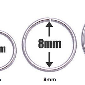 925 Sterling Silver Seamless Plain Ring Nose Cartilage Tragus Hoop 0.6 MM 0.8 MM thick Piercing 6mm , 8mm , 10mm Diameter 0.8 MM