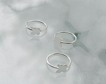 Silver Butterfly Nose Ring- Dainty Nose Ring- Sterling Silver Nose Ring- Nostril Piercing Hoop- Thin Nose Ring- 0.6mm (22g) Nose Ring