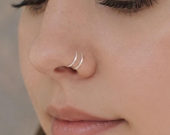 Double Spiral Ring 925 Sterling silver Tragus Earring Cartilage Nose Hoop ring Piercing - Single Pierce Double Hoop / double nose ring