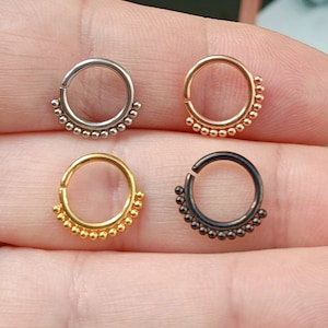 Gepolijste kralen Tribal dunne stalen roségouden naadloze neusring hoepel 16 g (1,2 mm) 316L chirurgisch roestvrij kraakbeen, tragus, Daith piercing