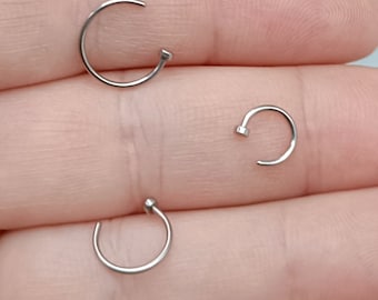Extra Thin Small Tiny Silver Open Nose Ring Disc End, Nose Hoop, Nose Ring, Nose Stud  6mm 8mm 10mm Diameter