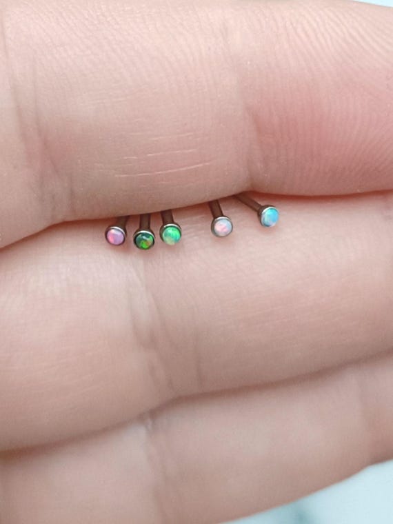 Nose Stud, Nose bone Jewelry, straight bar Nose Piercing, 18g (1mm) 20G (0.8mm) with 1.5mm round Opal gem, nose ring, 316L steel