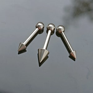 Cone Top barbell Earring , Plain Steel Ball Helix Tragus Cartilage 316L Surgical Steel , Minimalist Labret Piercing Jewellery  Earlobe