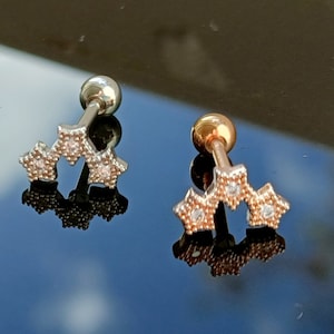 Ster 3 CZ top piercing oorbellen, schroef oorbellen 316L chirurgisch staal, minimalistische sieraden, kraakbeen, oorlel, tragus
