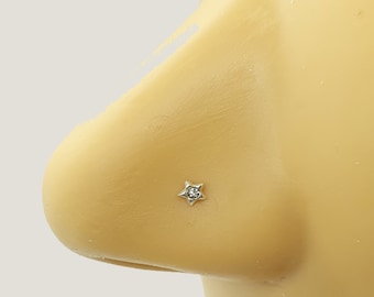 925 Sterling Silver L - Pin Shape Nose Star with gem on top