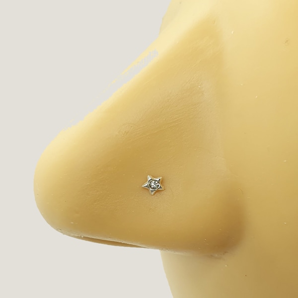 925 Sterling Silver L - Pin Shape Nose Star with gem on top