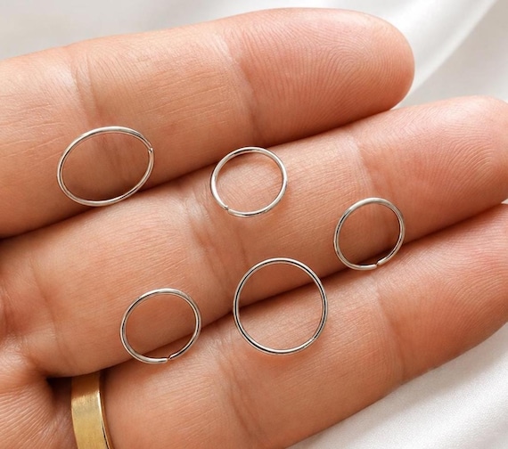 925 Sterling Silver Seamless Plain Ring Nose Cartilage Tragus Hoop 0.6 MM 0.8 MM thick Piercing  6mm , 8mm , 10mm Diameter