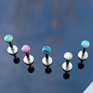 16g (1.2mm) Opal Stainless Steel Internal Thread Stud Bar Labret Cartilage Ear Tragus Lip Helix