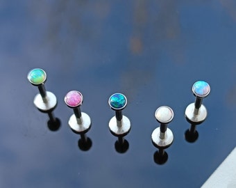 16g (1.2mm) Opal Stainless Steel Internal Thread Stud Bar Labret Cartilage Ear Tragus Lip Helix