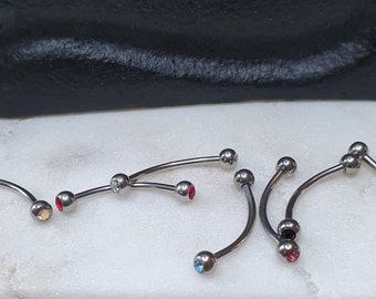 Snake eye piercing banana Barbell Surgical steel 16g (1.2mm) with two 3mm balls and gems