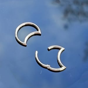 Moon Hoop Ring 316L Surgical steel Hexagon Hinged Nose Cartilage Earring Daith Conch Piercing Helix- 1.2mm (16g) Gauge Hoop